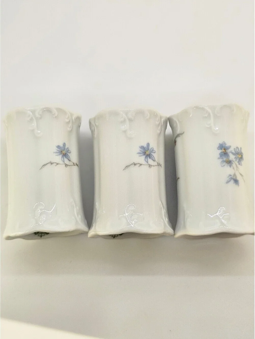 Vintage German Porcelain Salt, Pepper & Toothpick Holder Set | Blue Floral Set